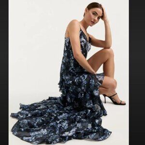 NWT Cinq a Sept Coastal Floral Glenda Silk Lurex Gown Dress Black Multi Size 6